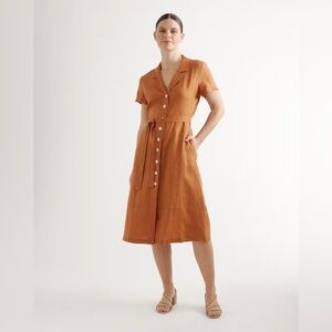 Quince Linen Front Button Dress in Terracotta, Like New, Medium
